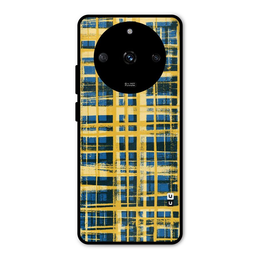 Yellow Rugged Check Design Metal Back Case for Realme Narzo 60 5G