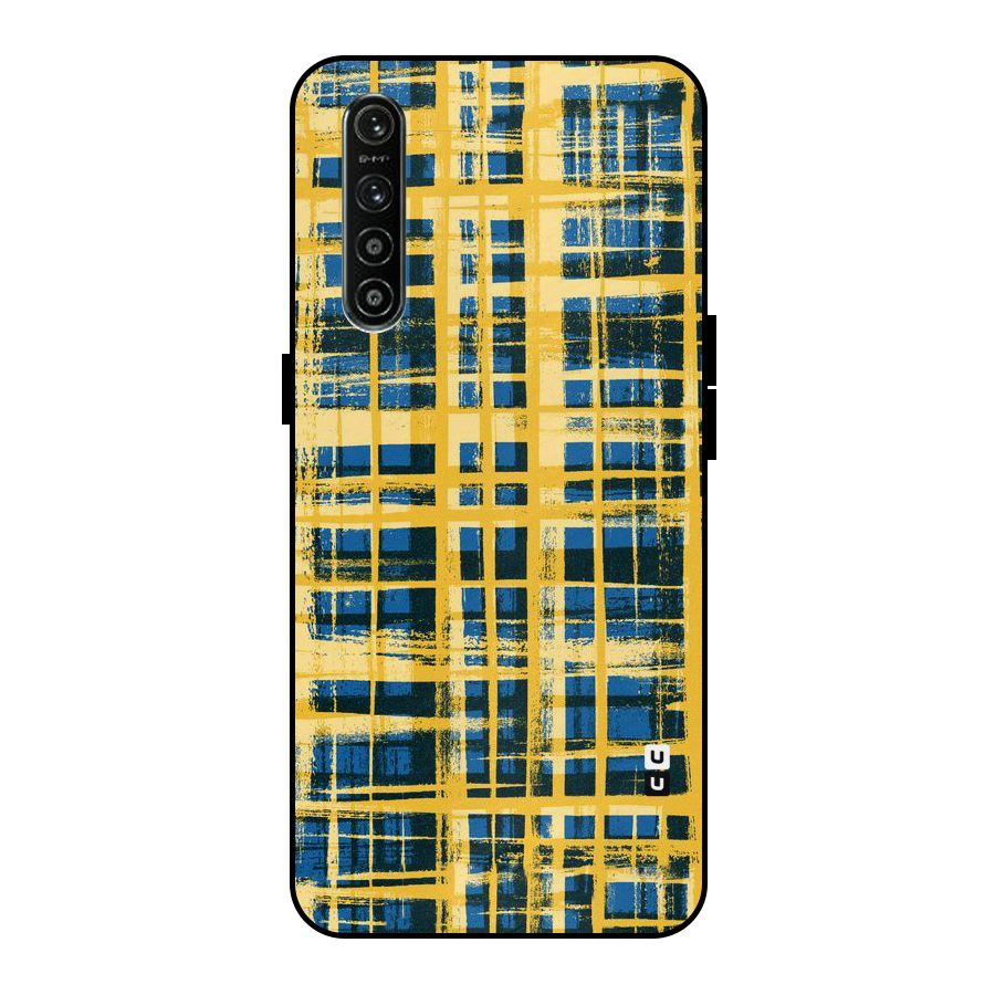 Yellow Rugged Check Design Metal Back Case for Realme XT
