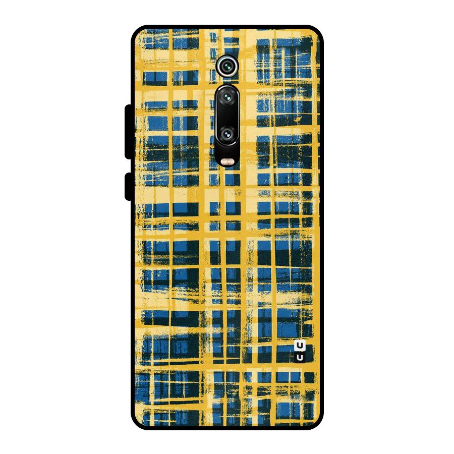 Yellow Rugged Check Design Metal Back Case for Redmi K20 Pro