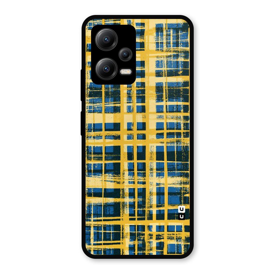Yellow Rugged Check Design Metal Back Case for Redmi Note 12 5G