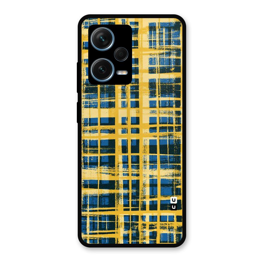 Yellow Rugged Check Design Metal Back Case for Redmi Note 12 Pro Plus 5G