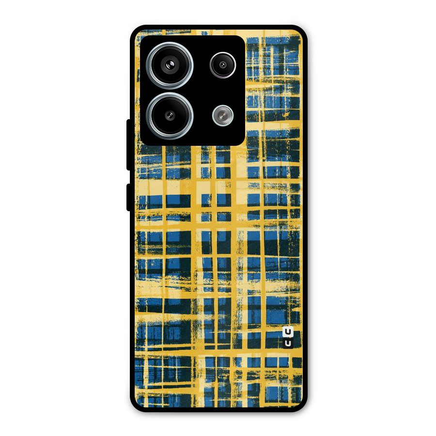 Yellow Rugged Check Design Metal Back Case for Redmi Note 13 Pro 5G