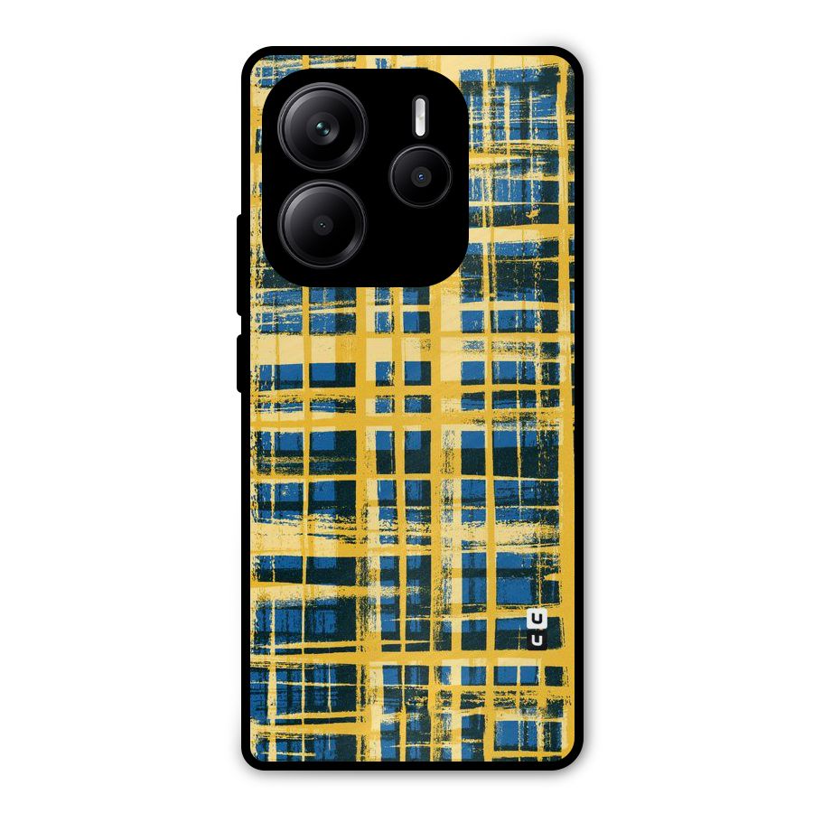 Yellow Rugged Check Design Metal Back Case for Redmi Note 14 5G