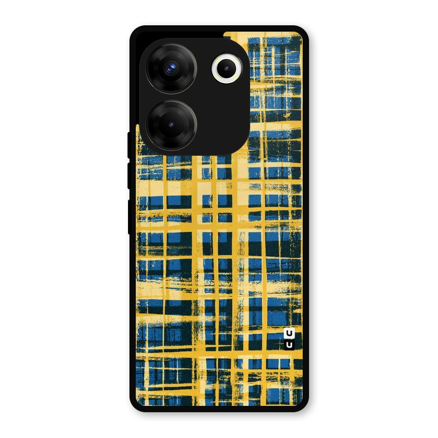 Yellow Rugged Check Design Metal Back Case for Tecno Camon 20