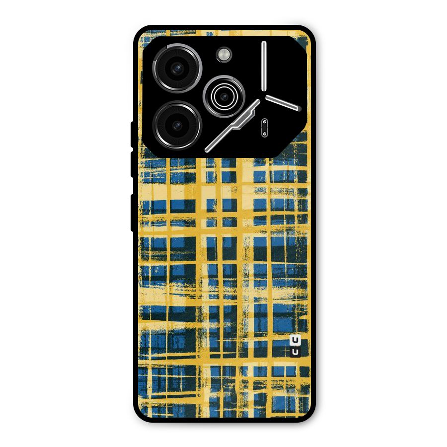 Yellow Rugged Check Design Metal Back Case for Tecno Pova 6 Pro