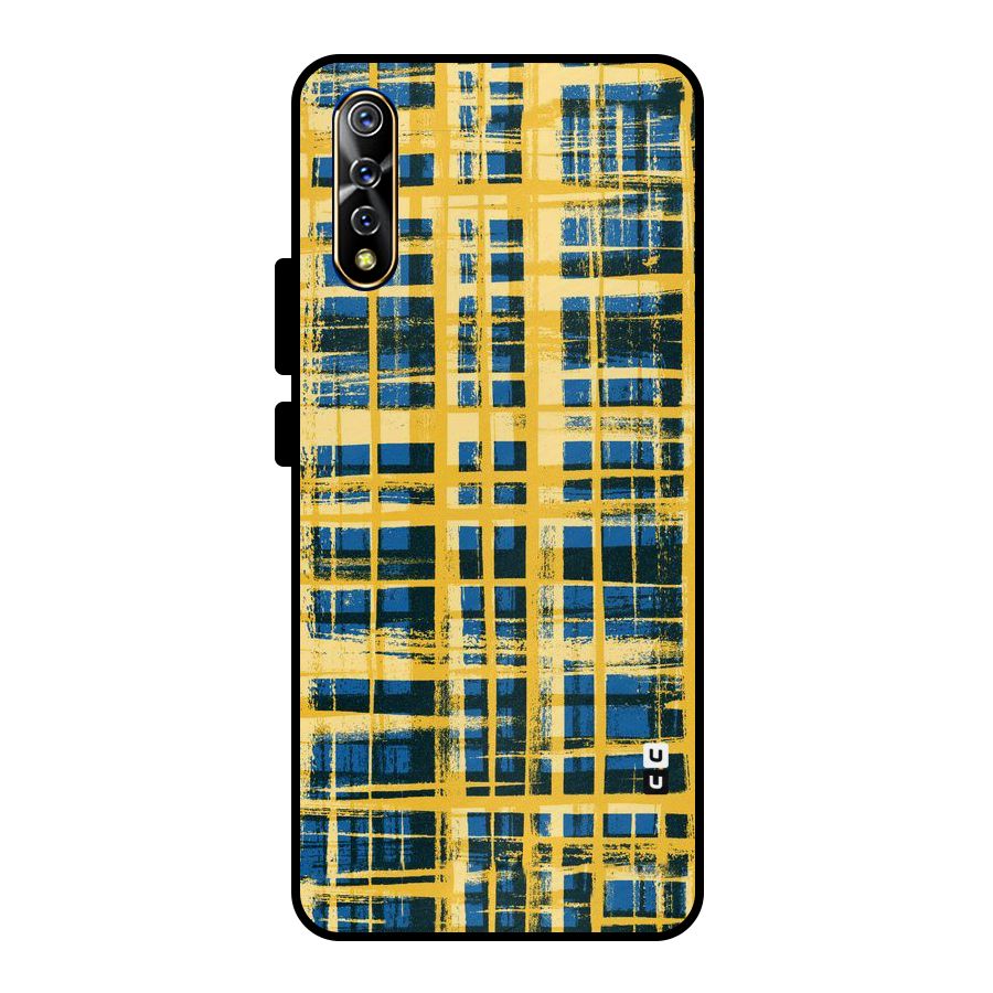 Yellow Rugged Check Design Metal Back Case for Vivo S1