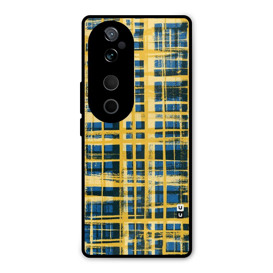 Yellow Rugged Check Design Metal Back Case for Vivo T3 Ultra