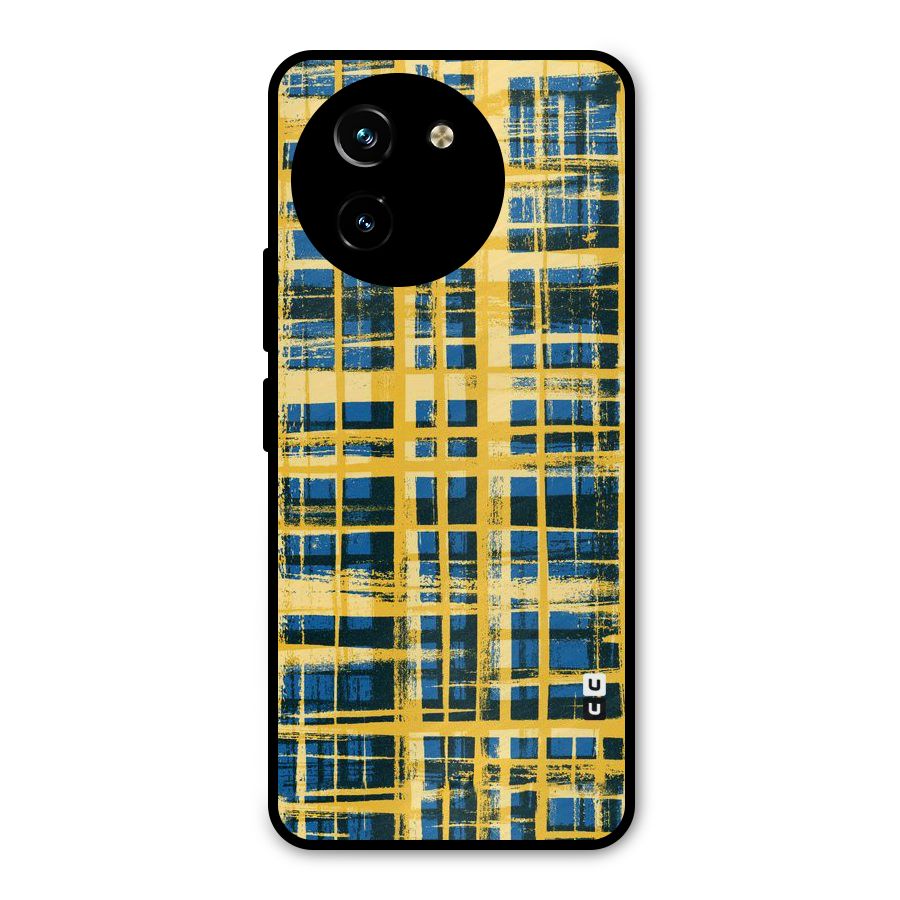 Yellow Rugged Check Design Metal Back Case for Vivo T3x
