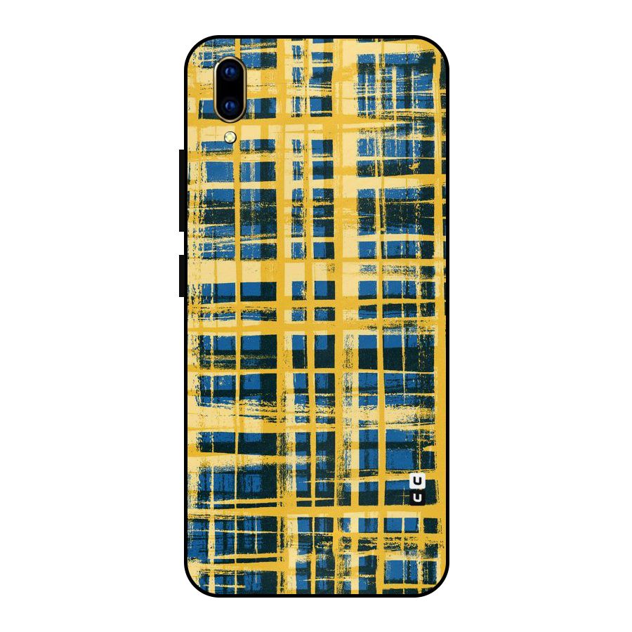 Yellow Rugged Check Design Metal Back Case for Vivo V11 Pro