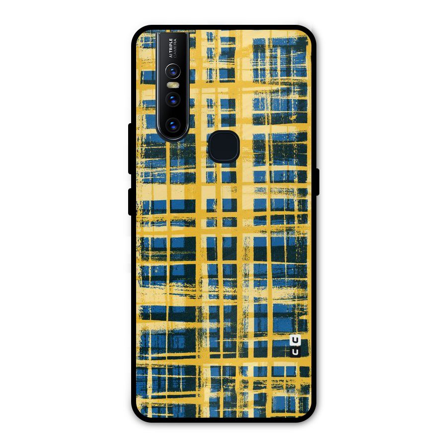 Yellow Rugged Check Design Metal Back Case for Vivo V15