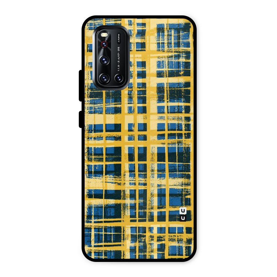 Yellow Rugged Check Design Metal Back Case for Vivo V19