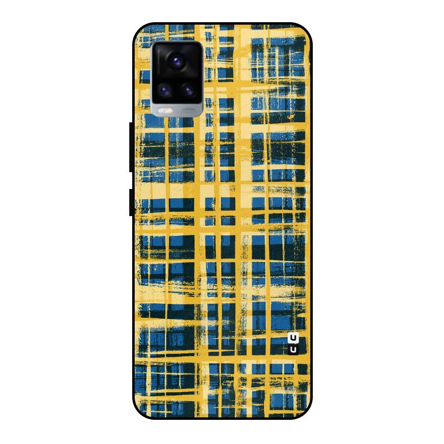 Yellow Rugged Check Design Metal Back Case for Vivo V20 2021