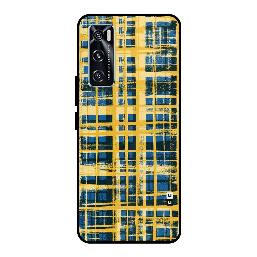 Yellow Rugged Check Design Metal Back Case for Vivo V20 SE