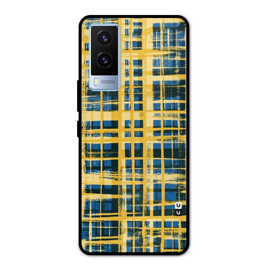 Yellow Rugged Check Design Metal Back Case for Vivo V21e 5G
