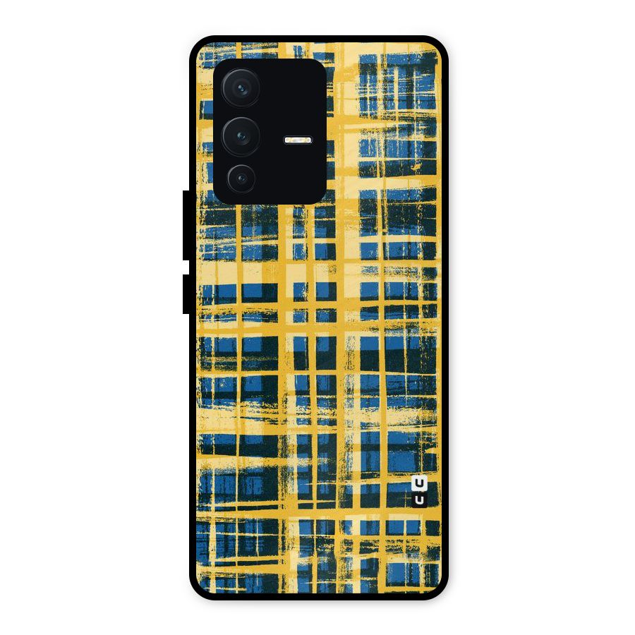 Yellow Rugged Check Design Metal Back Case for Vivo V23 5G