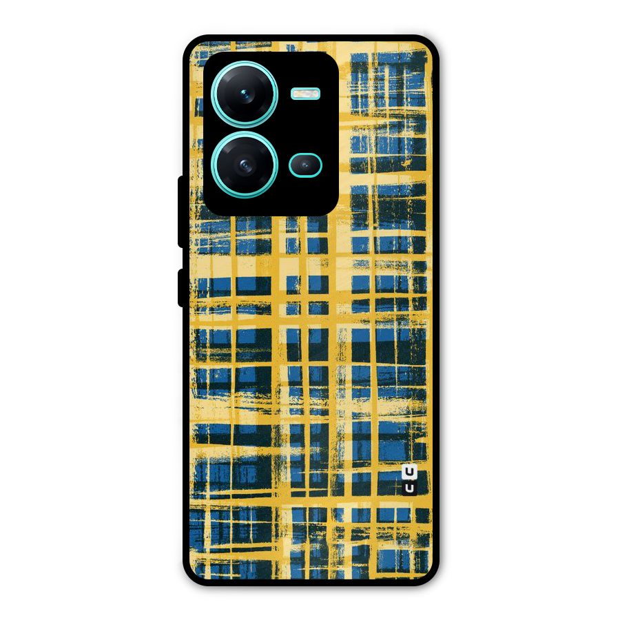 Yellow Rugged Check Design Metal Back Case for Vivo V25