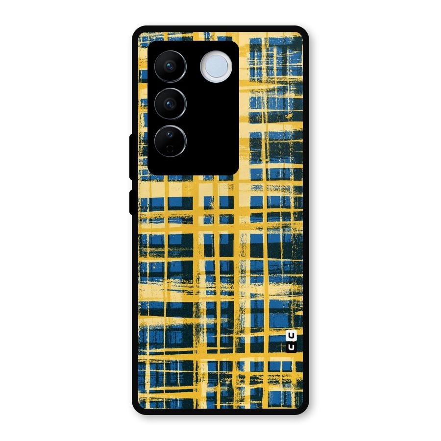 Yellow Rugged Check Design Metal Back Case for Vivo V27