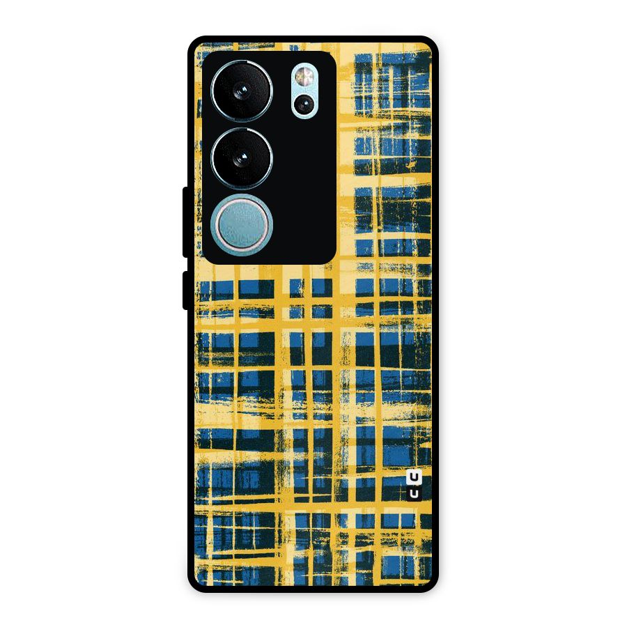 Yellow Rugged Check Design Metal Back Case for Vivo V29 Pro