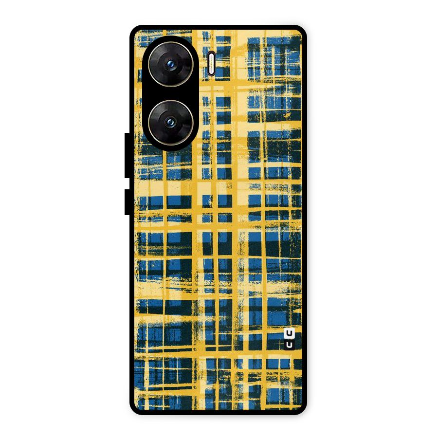 Yellow Rugged Check Design Metal Back Case for Vivo V29e