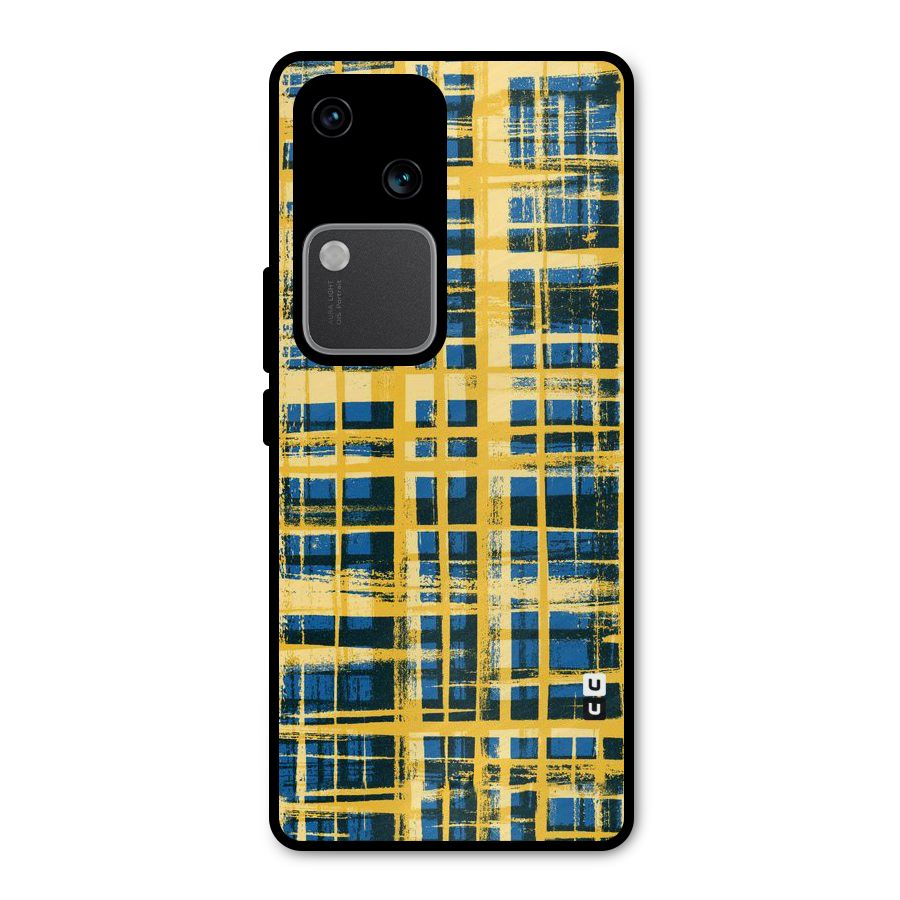 Yellow Rugged Check Design Metal Back Case for Vivo V30 Pro
