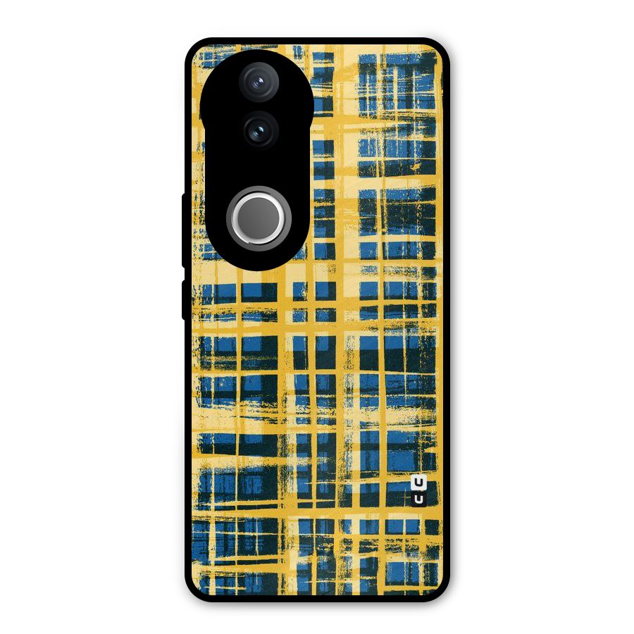 Yellow Rugged Check Design Metal Back Case for Vivo V50e