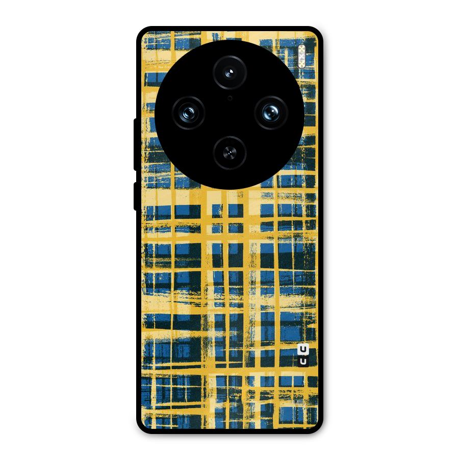 Yellow Rugged Check Design Metal Back Case for Vivo X100 Pro