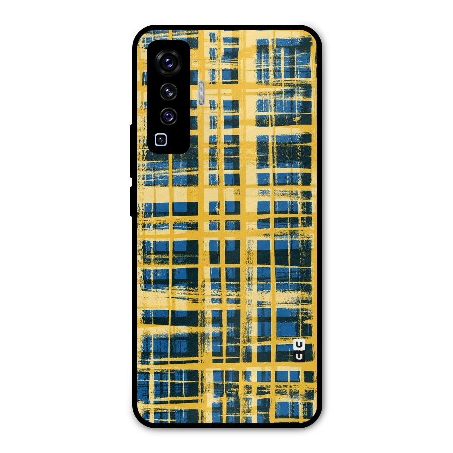 Yellow Rugged Check Design Metal Back Case for Vivo X50