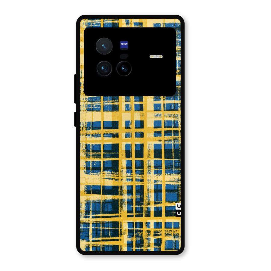 Yellow Rugged Check Design Metal Back Case for Vivo X80