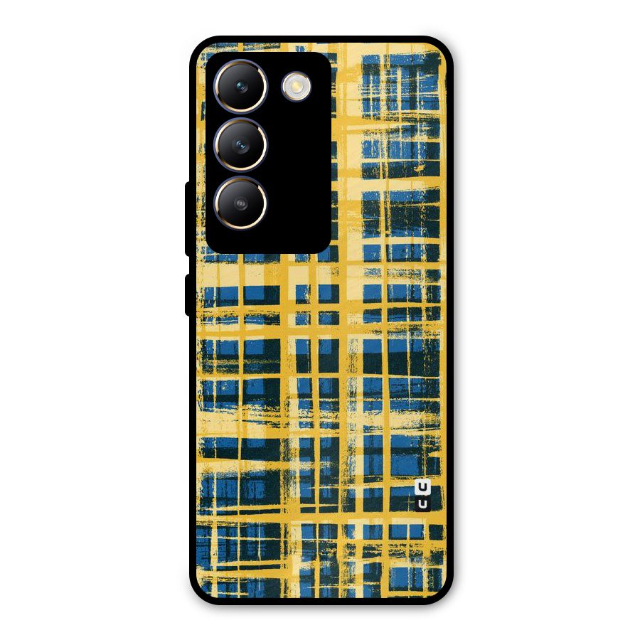 Yellow Rugged Check Design Metal Back Case for Vivo Y200e