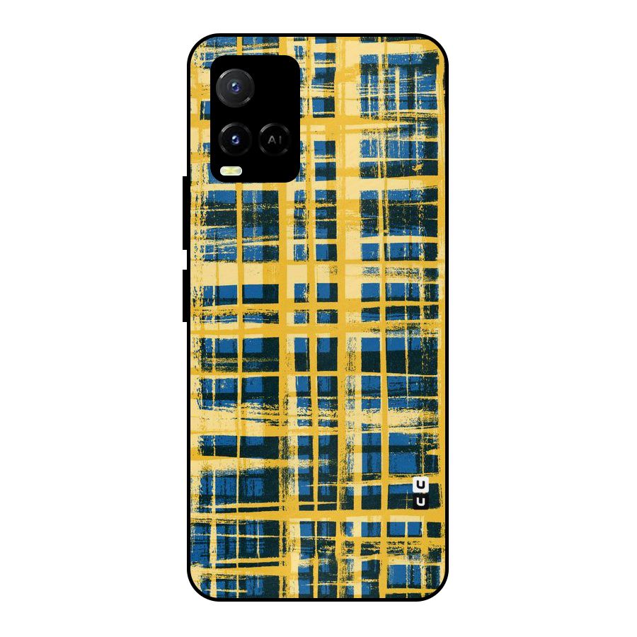 Yellow Rugged Check Design Metal Back Case for Vivo Y21T