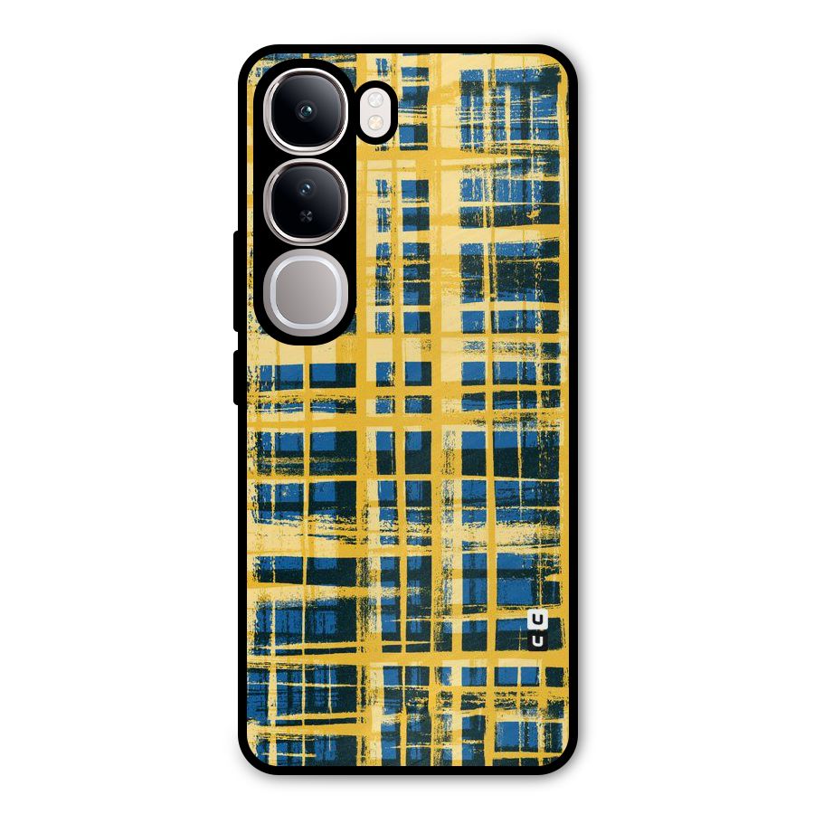 Yellow Rugged Check Design Metal Back Case for Vivo Y300