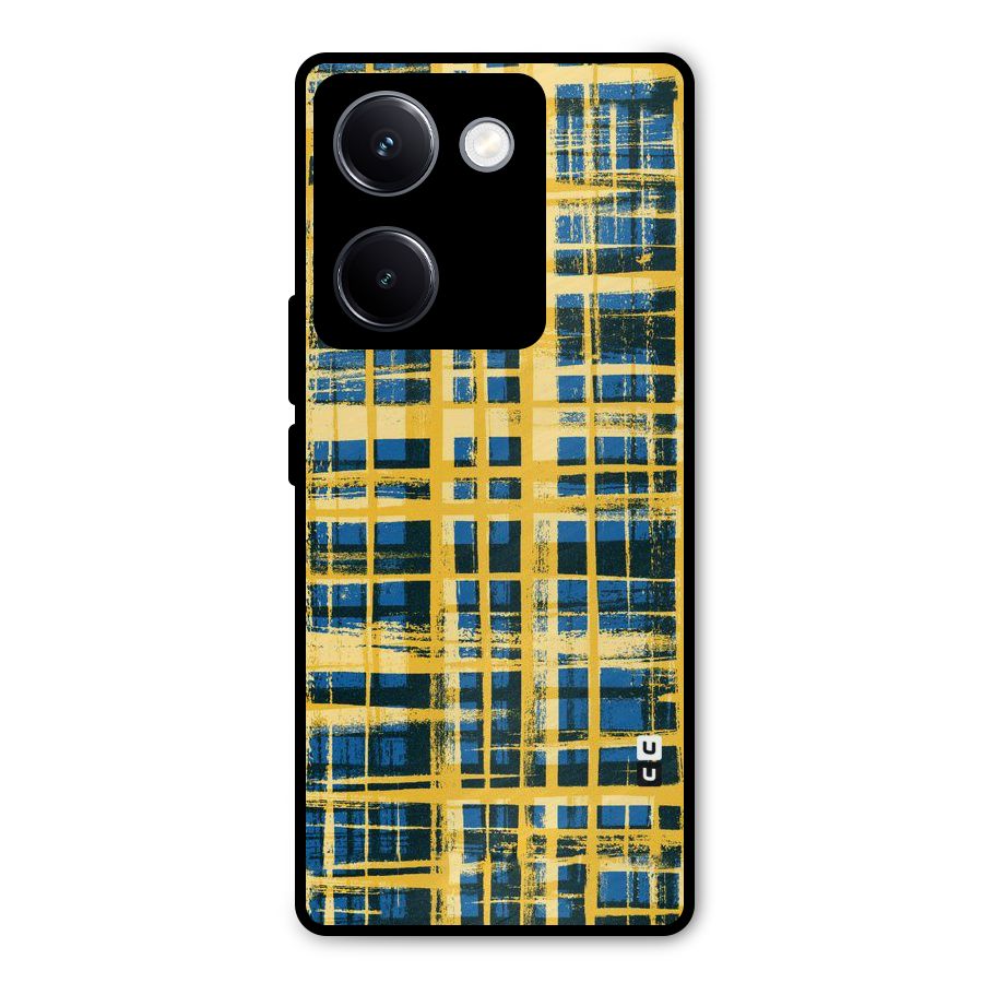 Yellow Rugged Check Design Metal Back Case for Vivo Y300 Plus