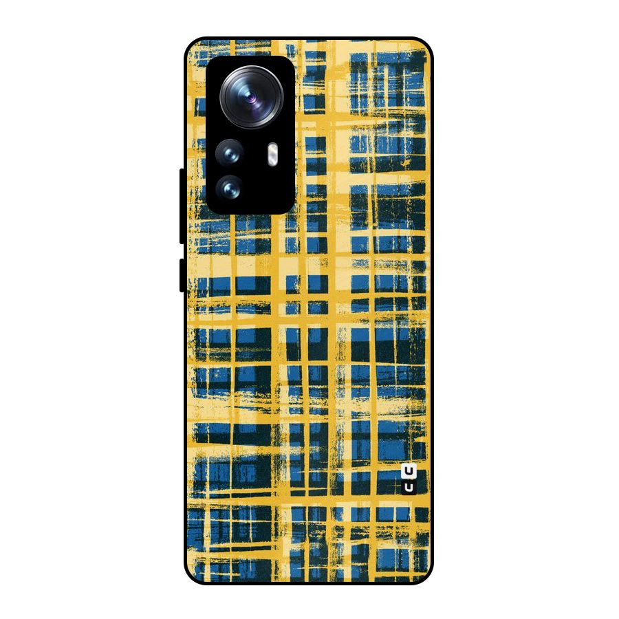 Yellow Rugged Check Design Metal Back Case for Xiaomi 12 Pro