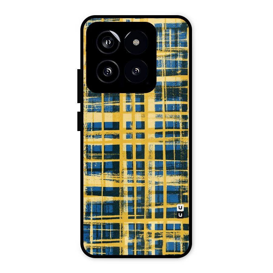 Yellow Rugged Check Design Metal Back Case for Xiaomi 14