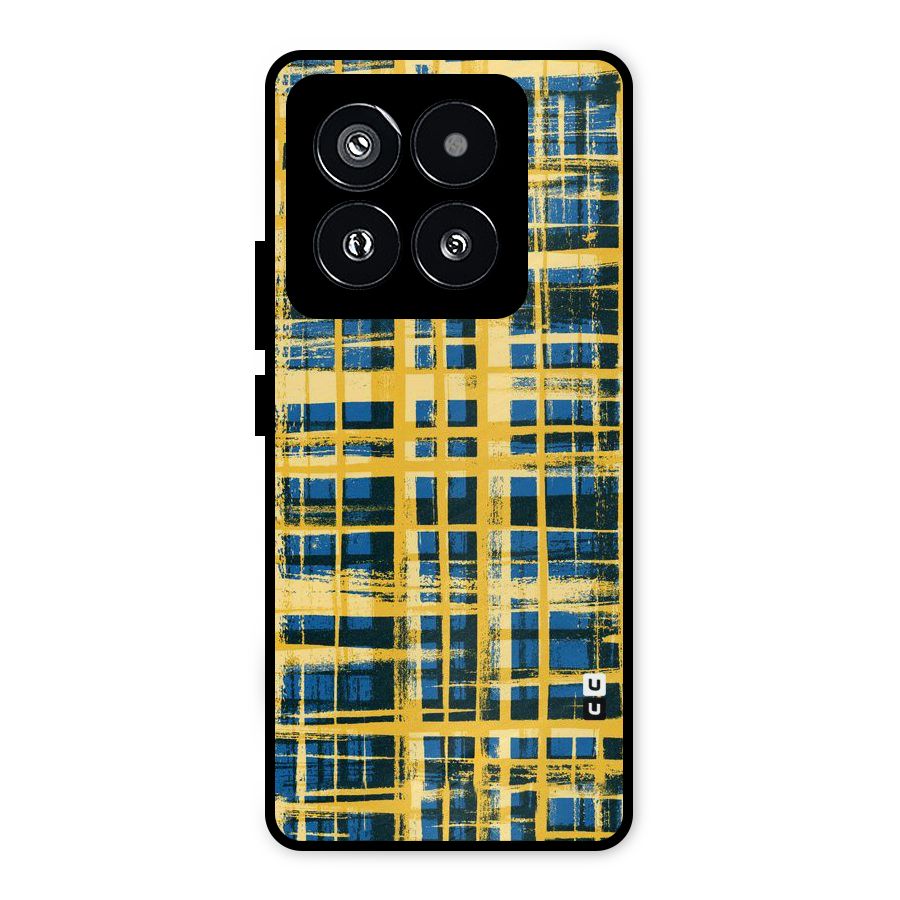 Yellow Rugged Check Design Metal Back Case for Xiaomi 14 Pro