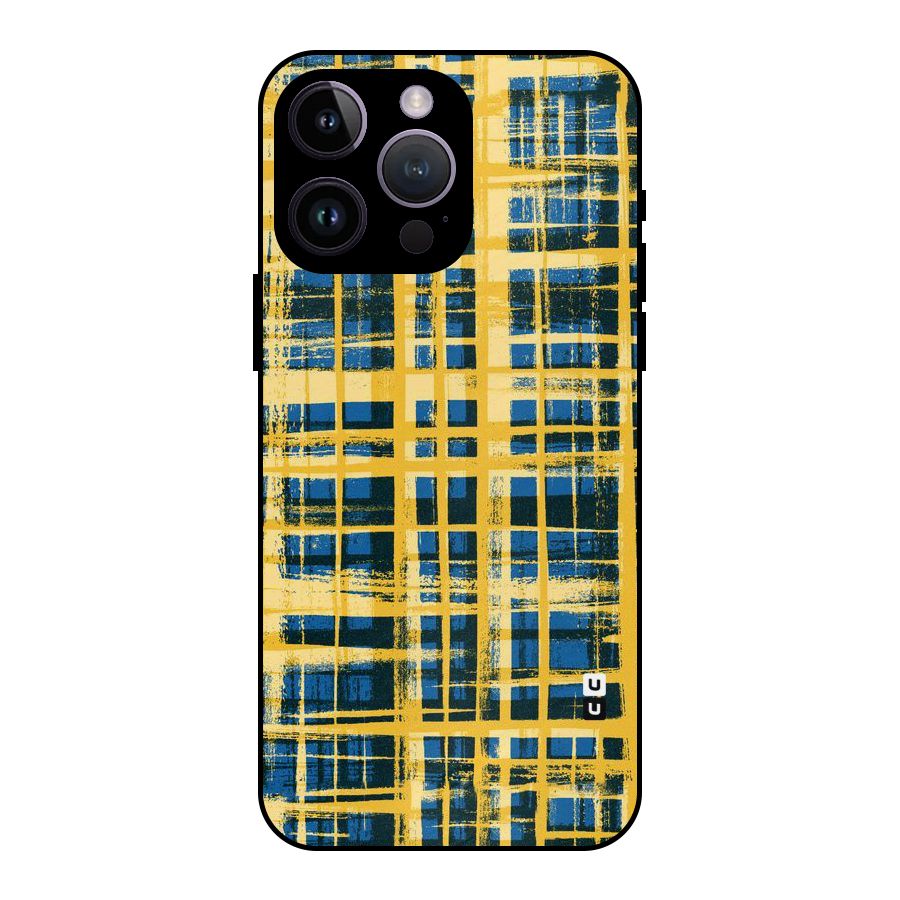Yellow Rugged Check Design Metal Back Case for iPhone 14 Pro Max