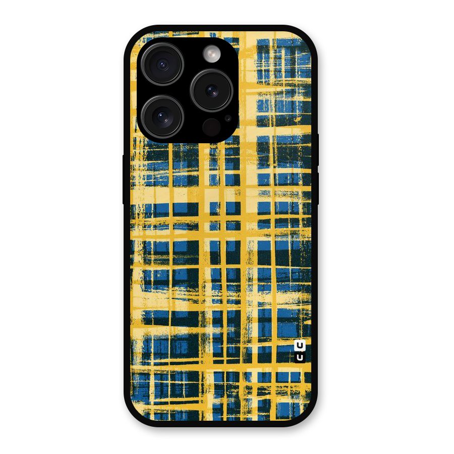 Yellow Rugged Check Design Metal Back Case for iPhone 15 Pro