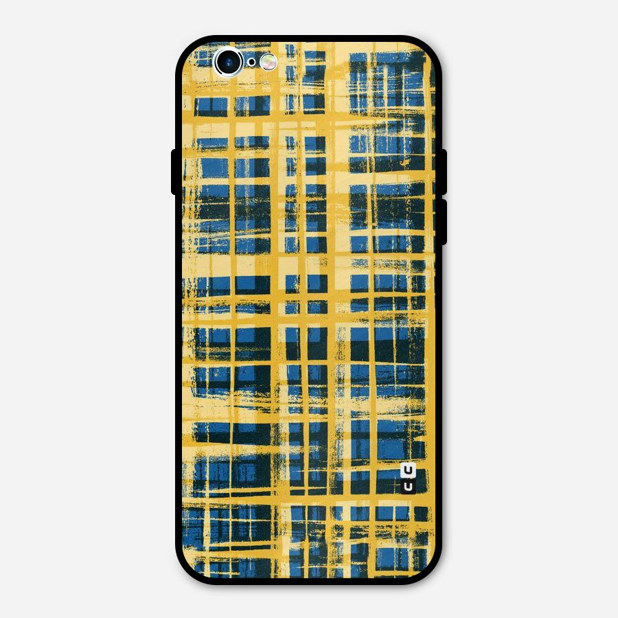 Yellow Rugged Check Design Metal Back Case for iPhone 6 6s