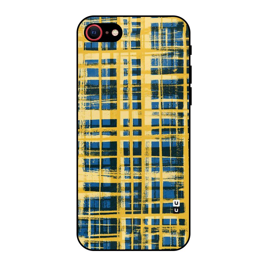 Yellow Rugged Check Design Metal Back Case for iPhone SE 2022