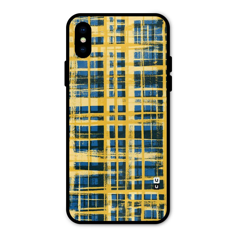 Yellow Rugged Check Design Metal Back Case for iPhone XS