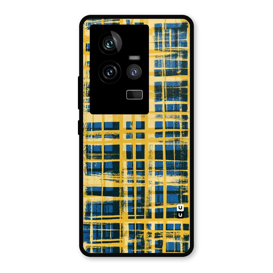 Yellow Rugged Check Design Metal Back Case for iQOO 11 5G