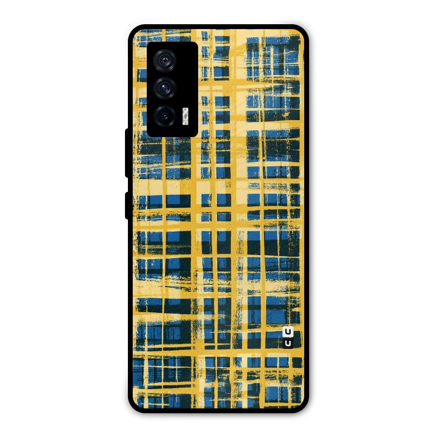 Yellow Rugged Check Design Metal Back Case for iQOO 7 5G