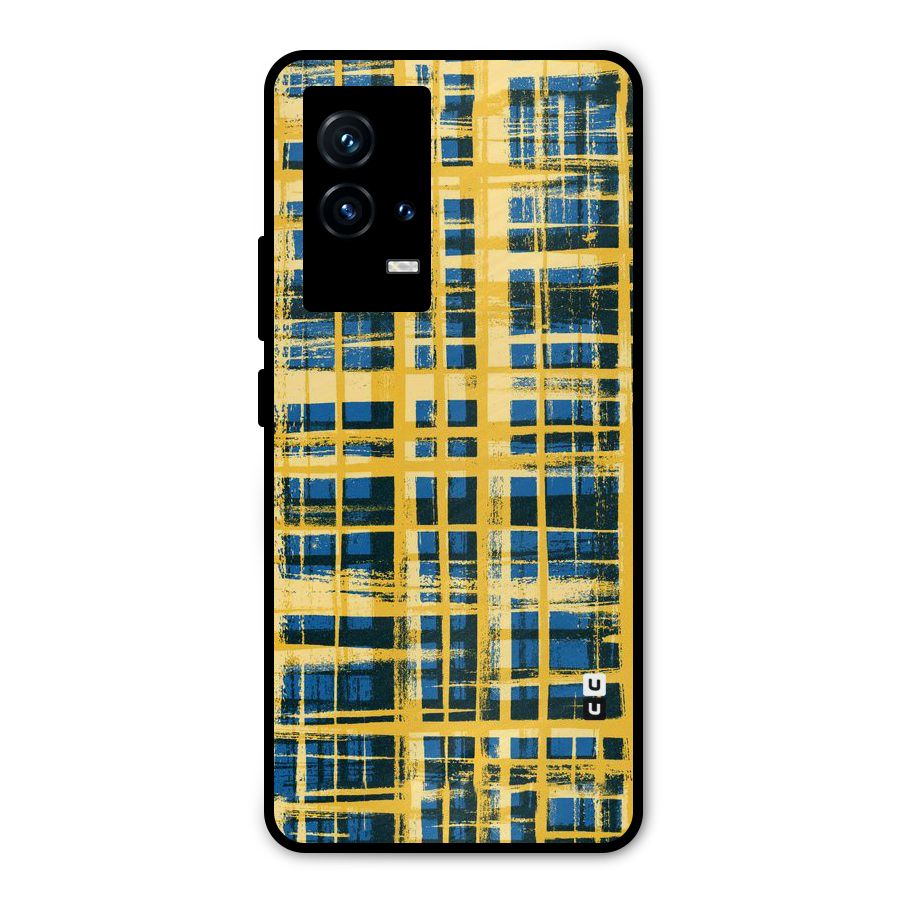 Yellow Rugged Check Design Metal Back Case for iQOO 9 5G