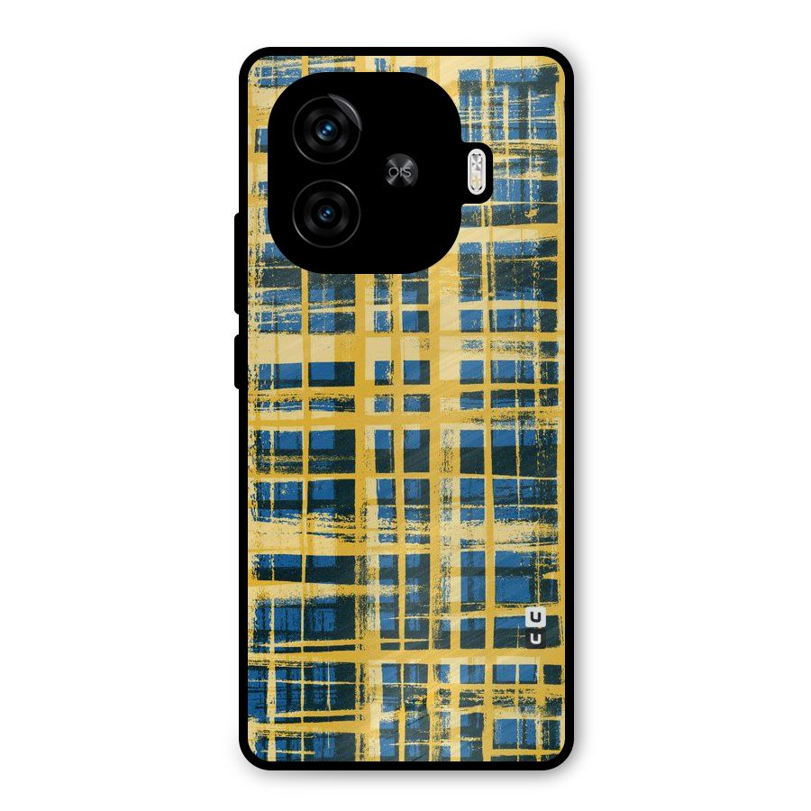 Yellow Rugged Check Design Metal Back Case for iQOO Neo 10R