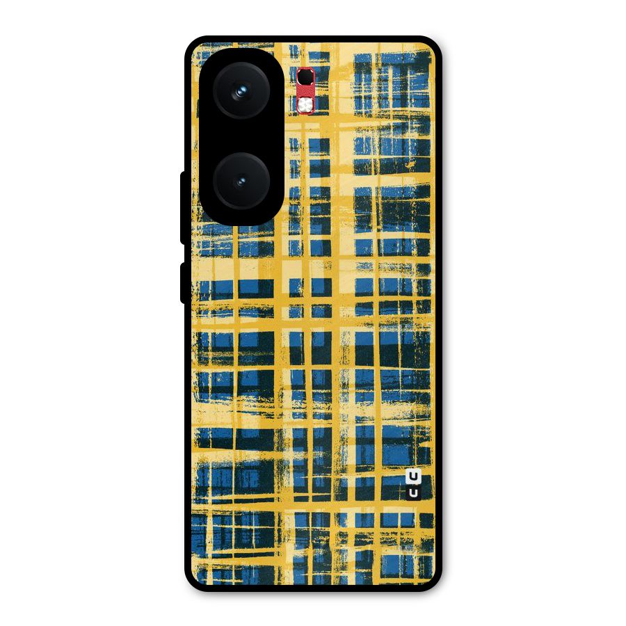 Yellow Rugged Check Design Metal Back Case for iQOO Neo 9 Pro