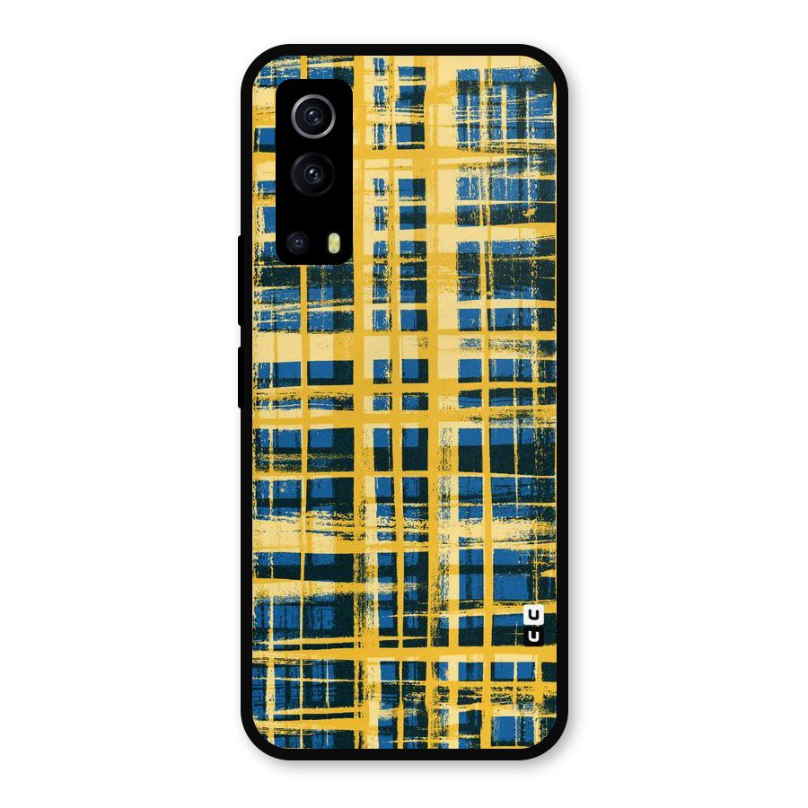 Yellow Rugged Check Design Metal Back Case for iQOO Z3