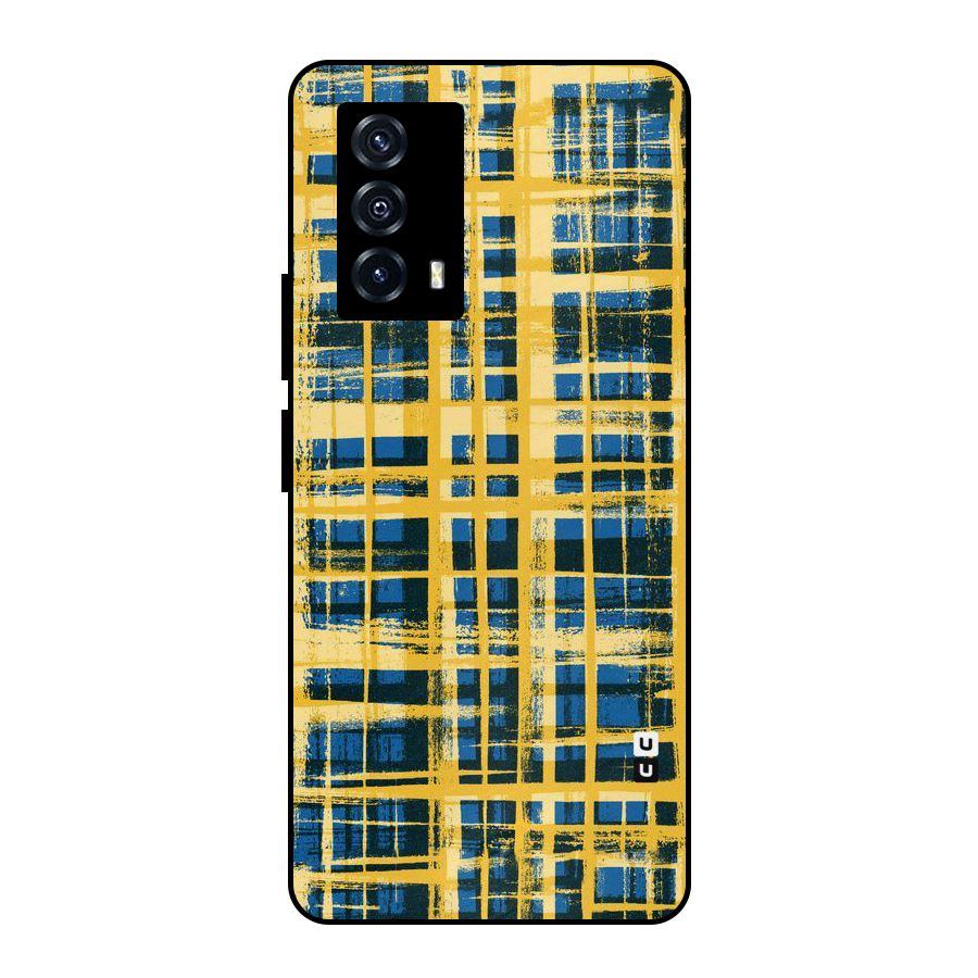 Yellow Rugged Check Design Metal Back Case for iQOO Z5