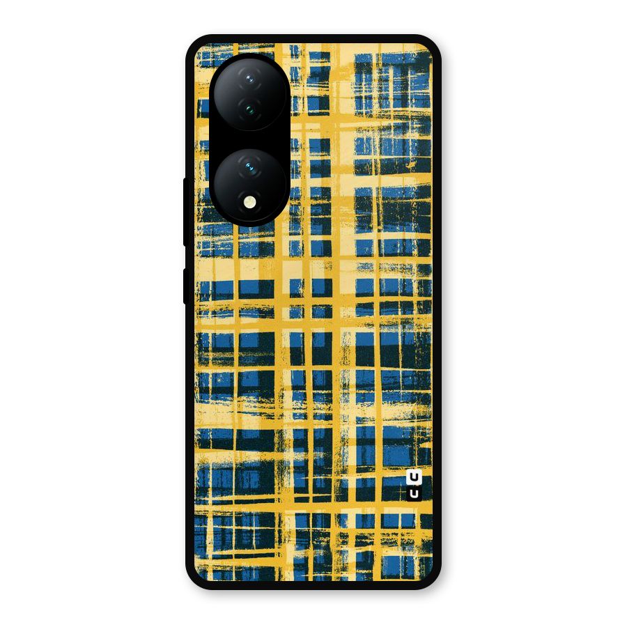 Yellow Rugged Check Design Metal Back Case for iQOO Z7s