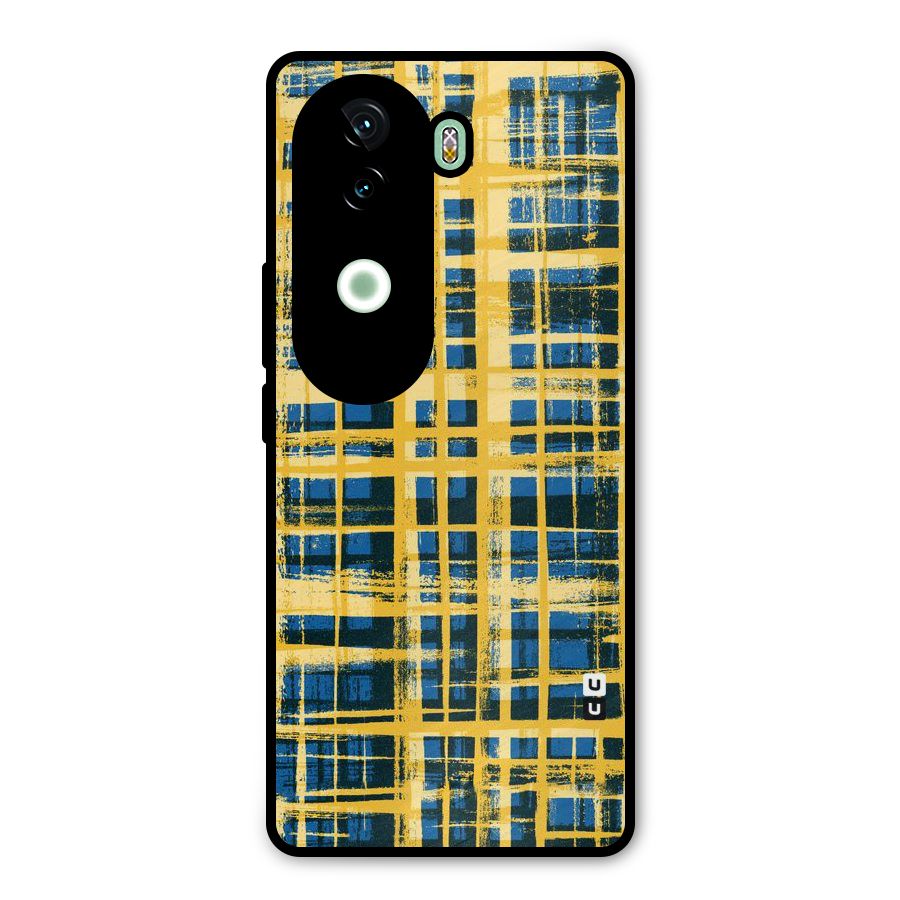Yellow Rugged Check Design Metal Back Case for iQOO Z9s