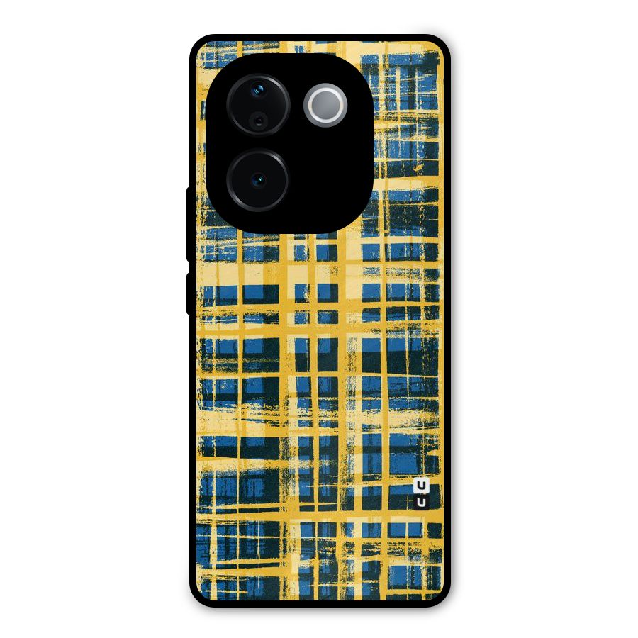 Yellow Rugged Check Design Metal Back Case for iQOO Z9s Pro